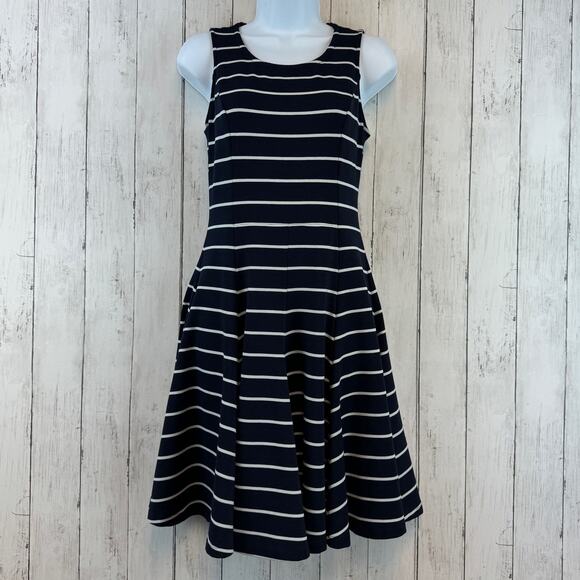 Eliza J Navy/White Stripe Stretchy Sleeveless A-line Flowy Dress Size 2 - Picture 1 of 14